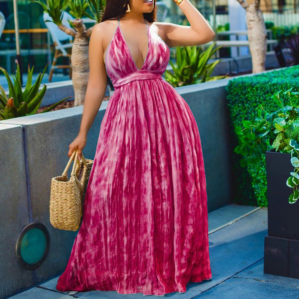 Sexy Printed Strapless Dress with Long Skirt for Women