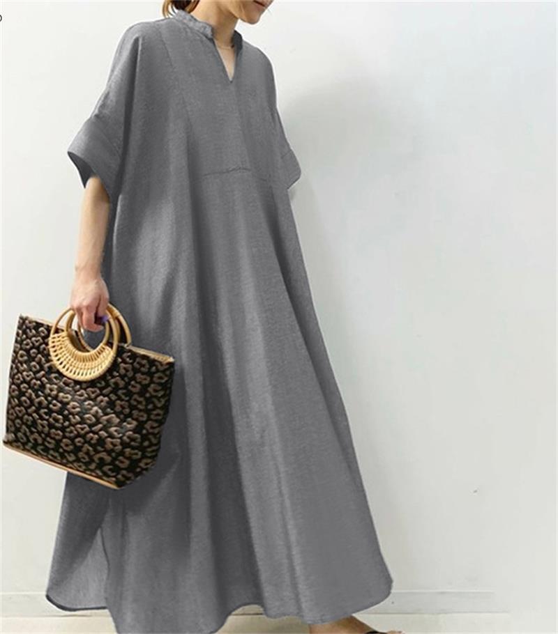 Casual Women's Dress Pure Color Three-Quarter Sleeve Long Skirt