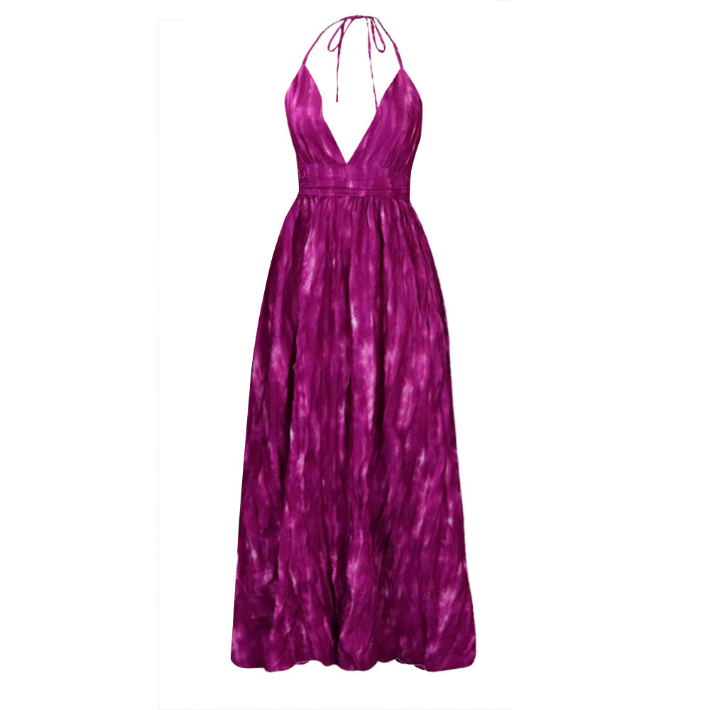 Sexy Printed Strapless Dress with Long Skirt for Women