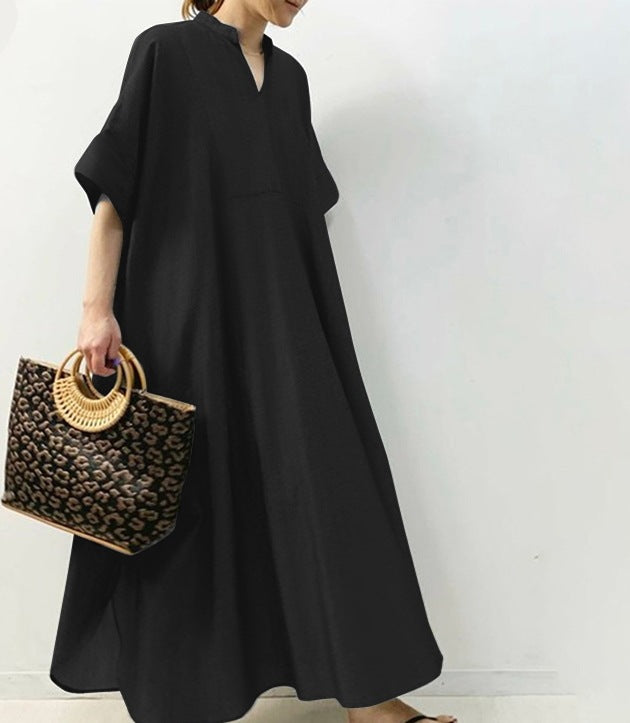 Casual Women's Dress Pure Color Three-Quarter Sleeve Long Skirt