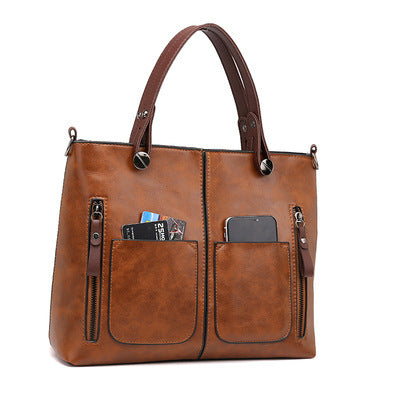 European and American fashion shoulder bag for women large capacity retro women's tote bag simple diagonal cross bag