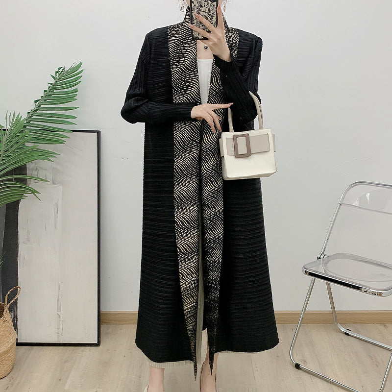 Temperament long skirt long robe international ethnic clothing autumn and winter new pleated printed cardigan