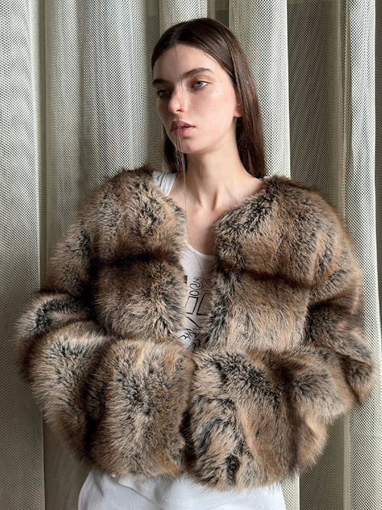 Gradient Striped Faux Mink Fur Coat Maillard Lazy Style Eco-Friendly Long Fur Commute Loose Fashion Warm Women Coats Outwear