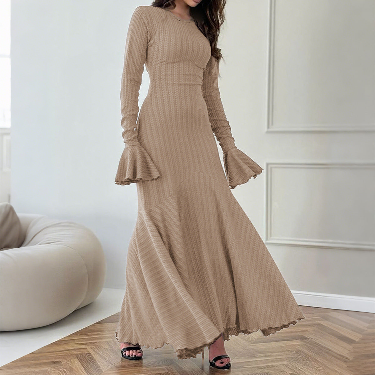 Elegant Slim Knitted Long Dress Women's Autumn