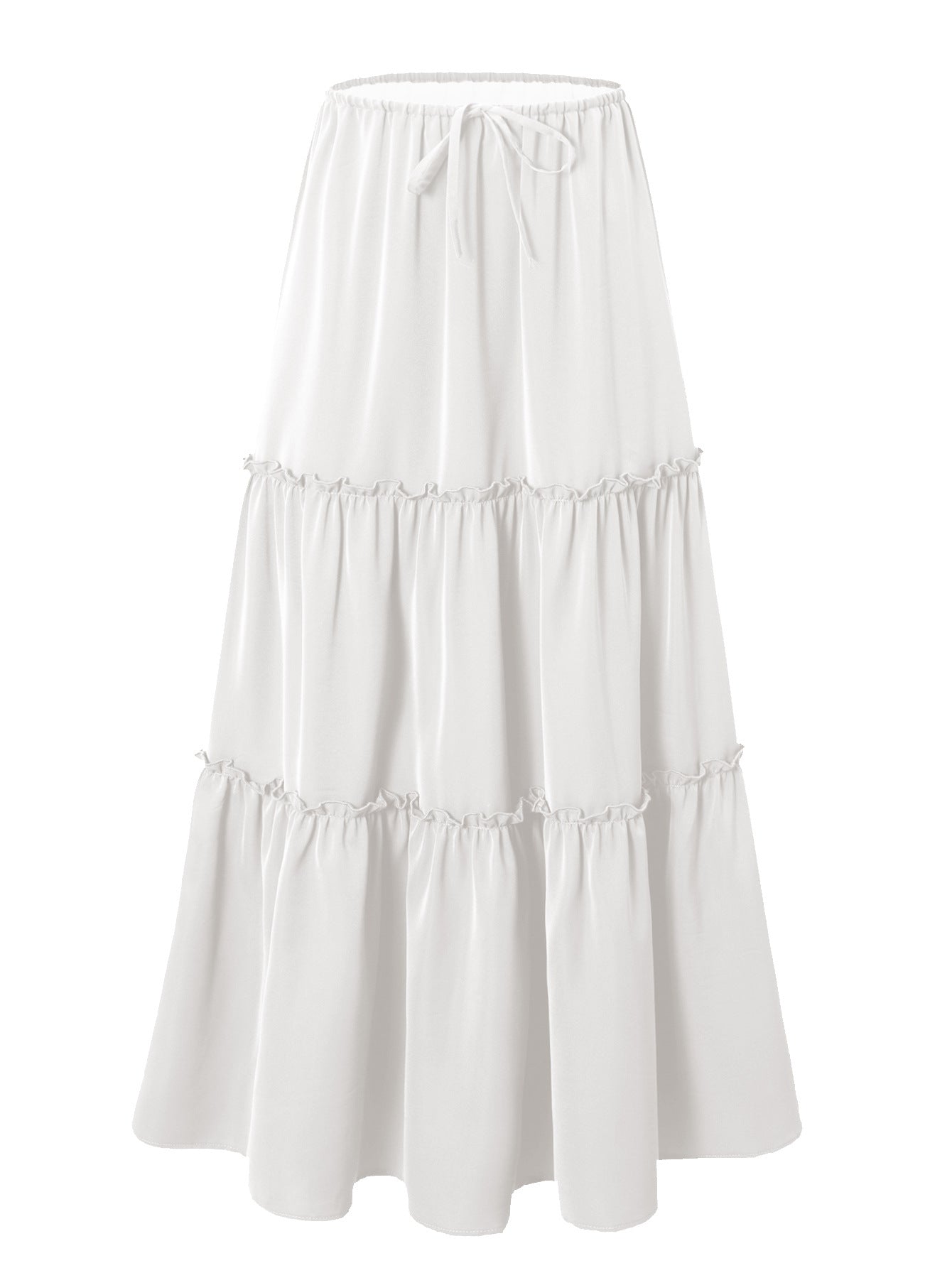 Women's high waisted elastic pocket long skirt with adjustable lace up skirt