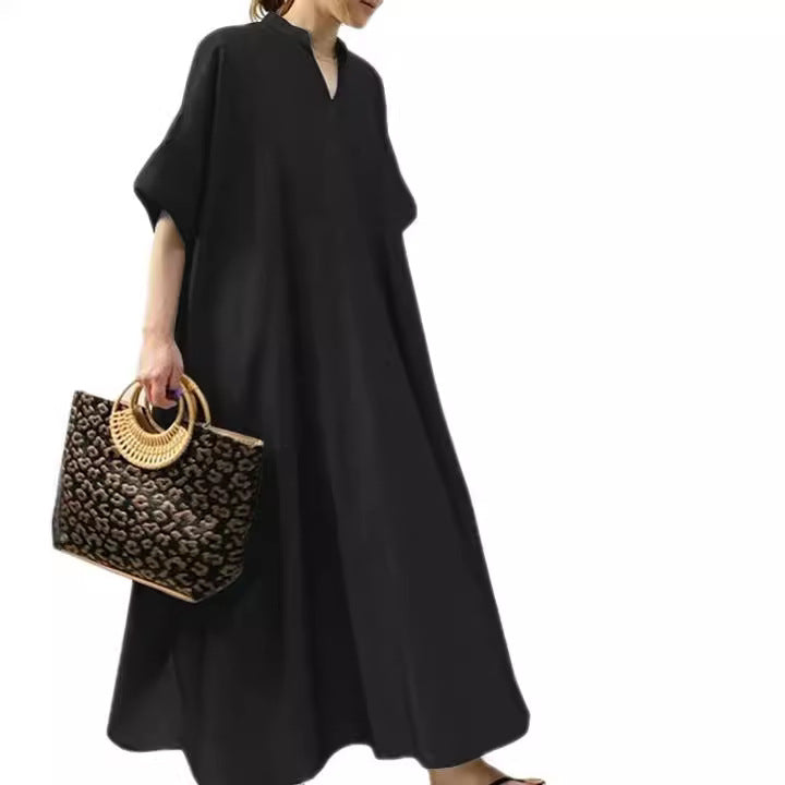 Casual Women's Dress Pure Color Three-Quarter Sleeve Long Skirt