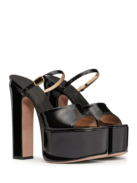 Summer New Women's High-heeled Thick Sole Waterproof Platform Patent Leather Women's Slippers Fashion Thick High-heeled Slippers