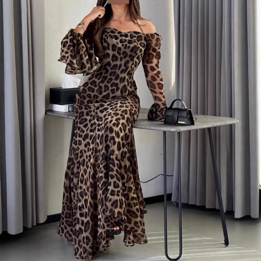 Women's Sexy Chiffon Watermark Leopard Print Party Dress