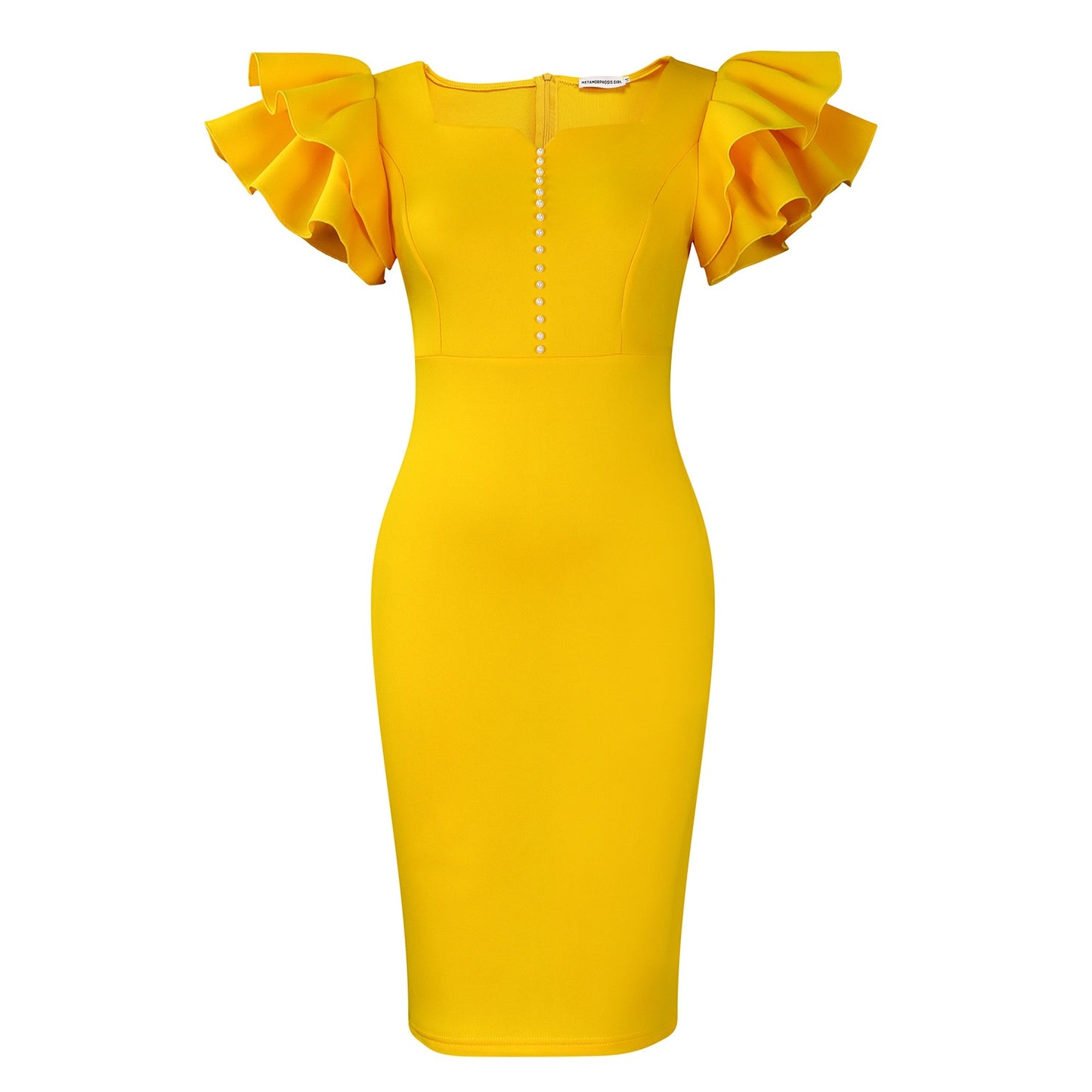 Women's Beaded Ruffle Sleeve Fitted Banquet Dress