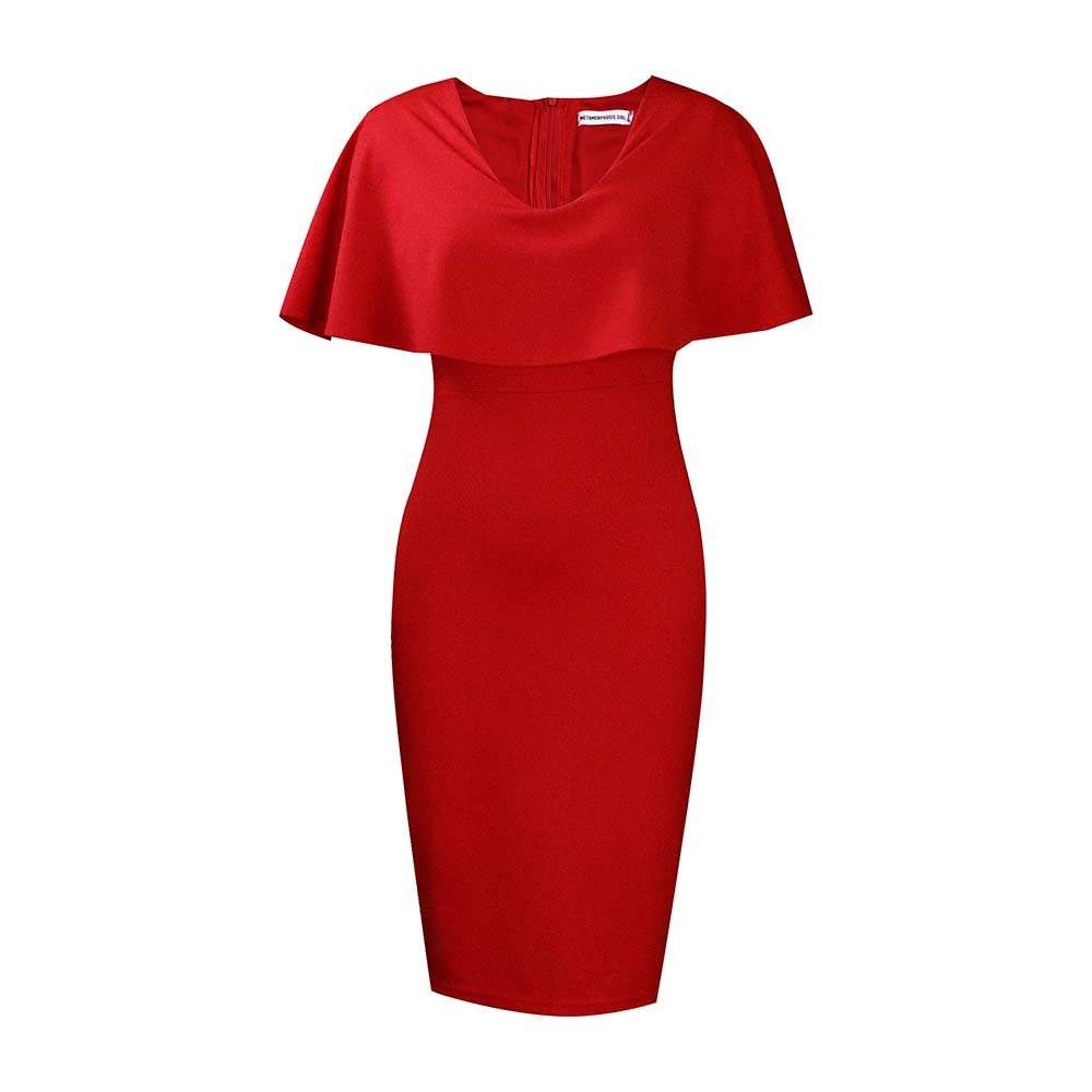 Short Sleeve Solid Color Heart Neck Dress
