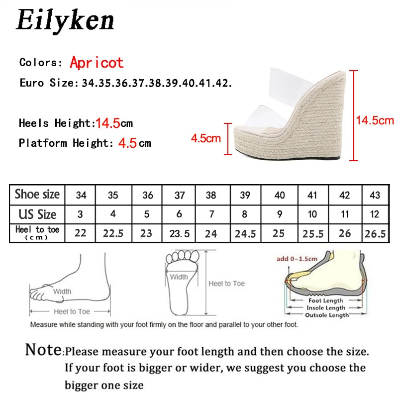 Summer PVC Transparent Peep Toe Cane Straw Weave Platform Wedges Slippers Sandals Women Fashion High Heels Female Shoes