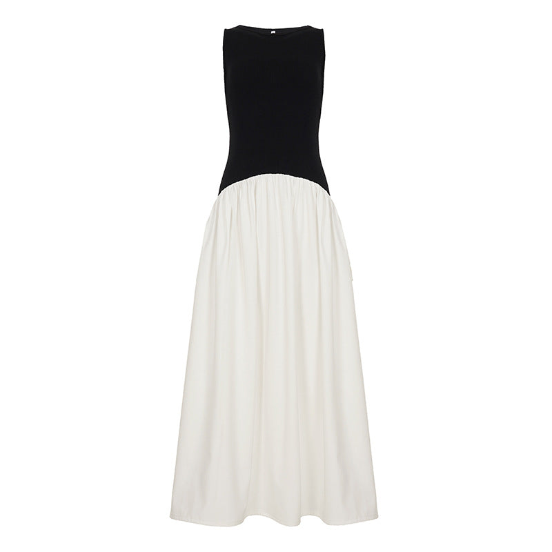 Round Neck Sleeveless Strapless Dress Irregular Waist Design Loose Long Skirt