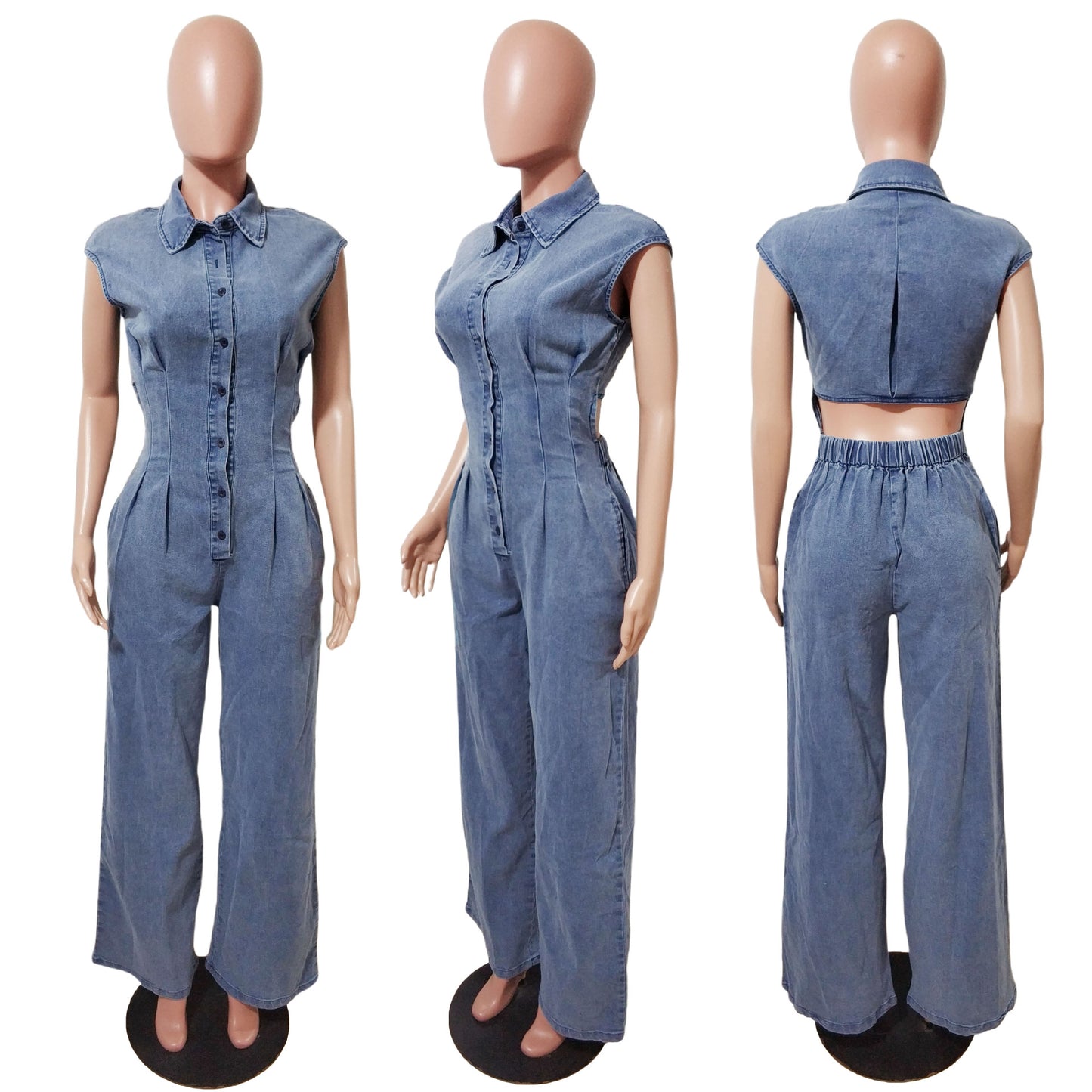 Slim fit elastic straight tube loose jumpsuit