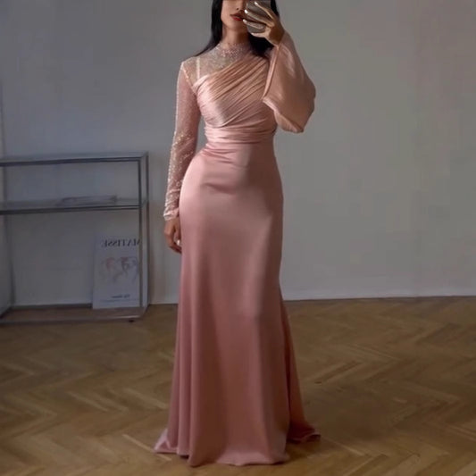 Sexy Mesh Pleated Evening Dress