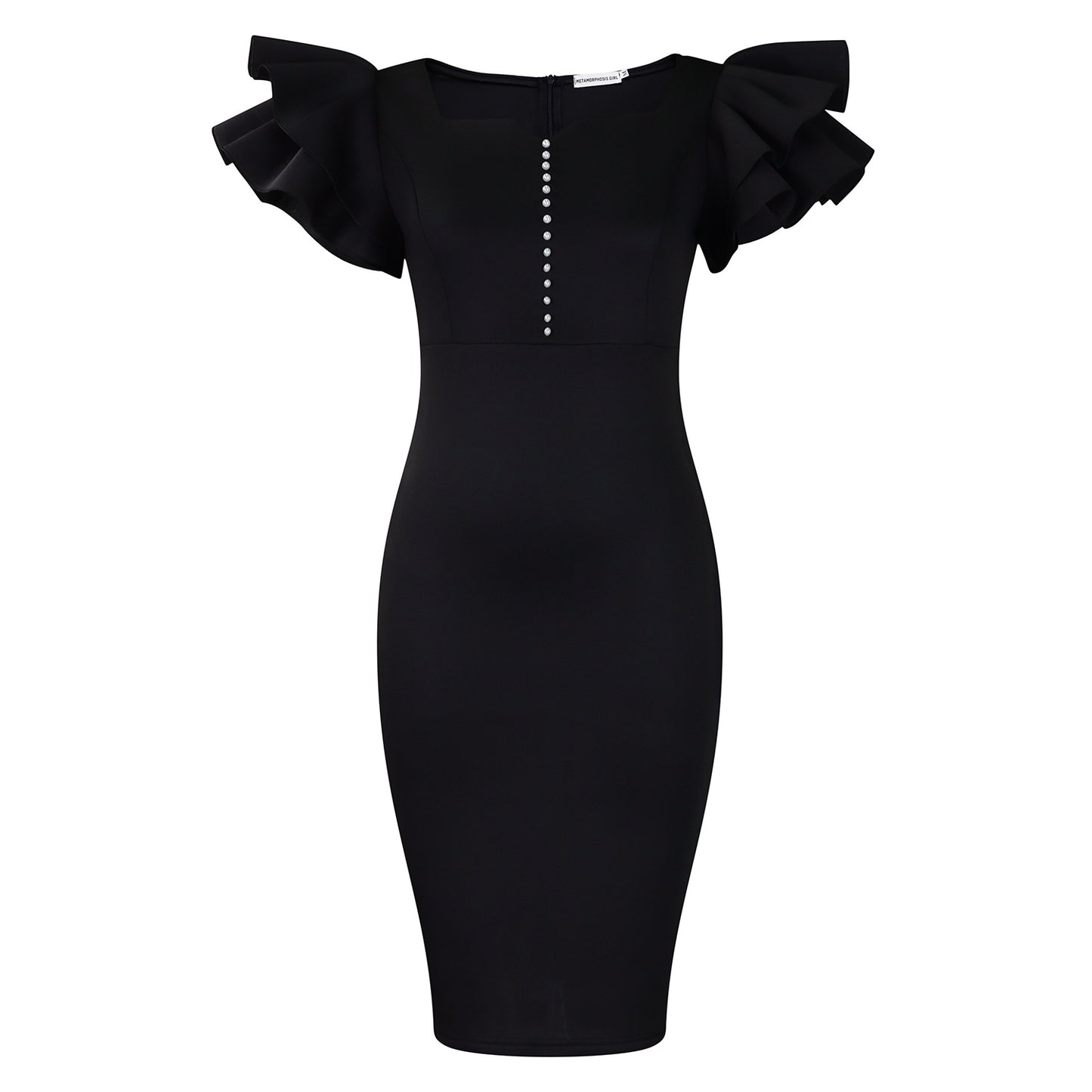 Women's Beaded Ruffle Sleeve Fitted Banquet Dress