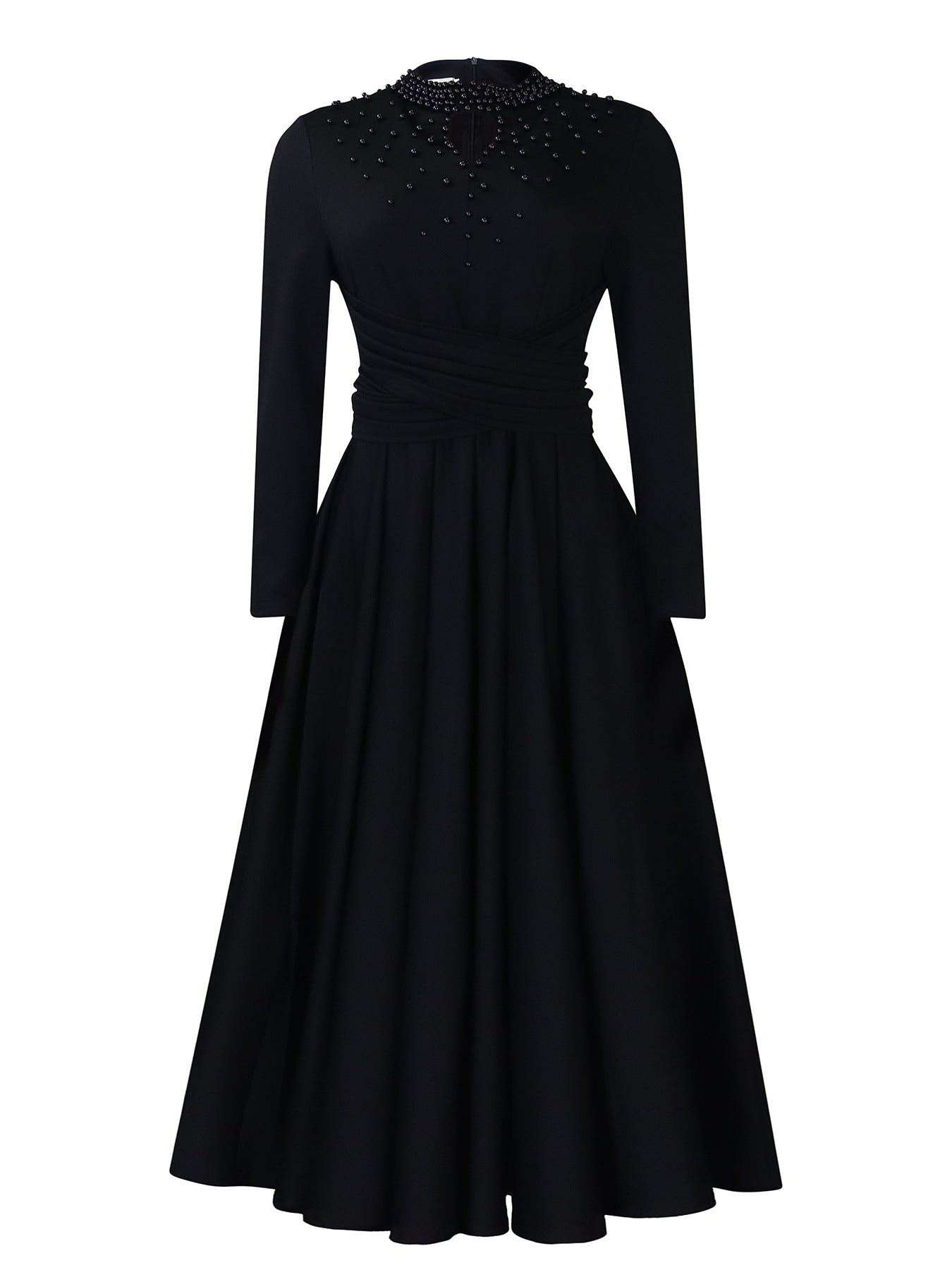High Neck Flared Dress with Waist Gathering for Women