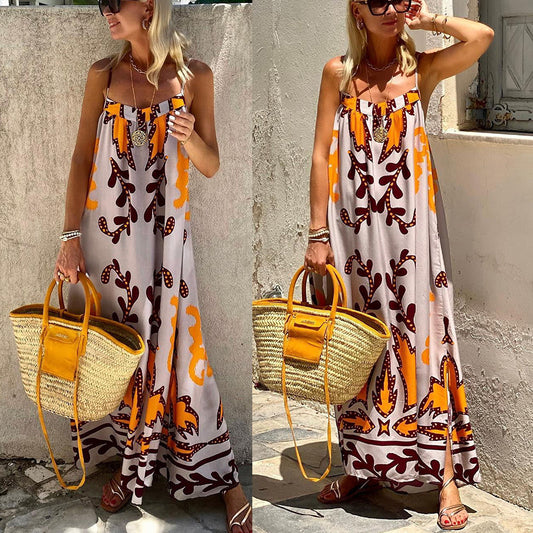Sexy Strapless Printed Dress INS Casual Loose Vacation Dress