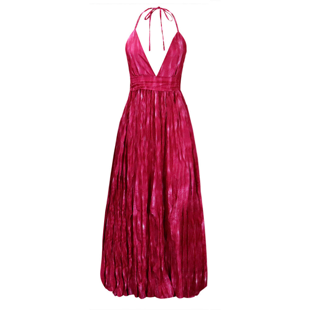 Sexy Printed Strapless Dress with Long Skirt for Women