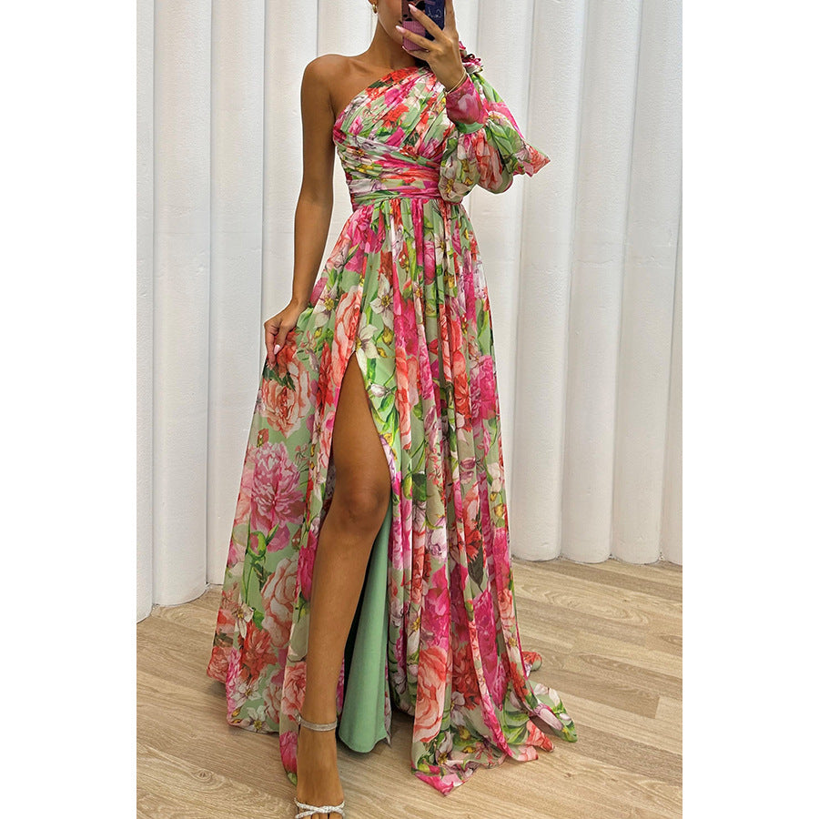 Casual Slit Dress for Autumn/Winter Gatherings INS Loose Multi-Color Off-the-Shoulder Dress