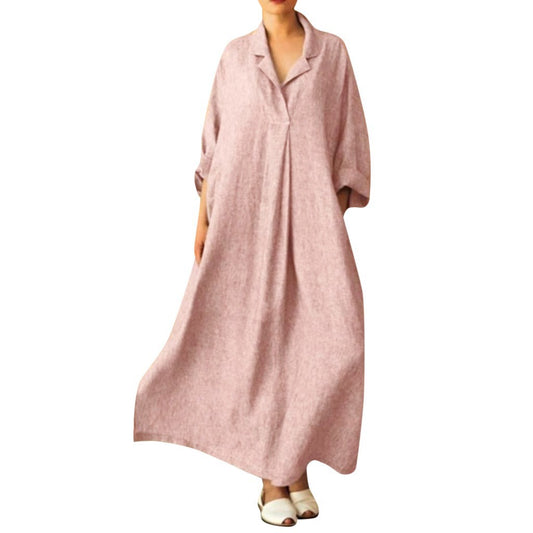 Women's Long Sleeve Loose Plus Size Shirt Dress Bohemian Ankle-Length Dress