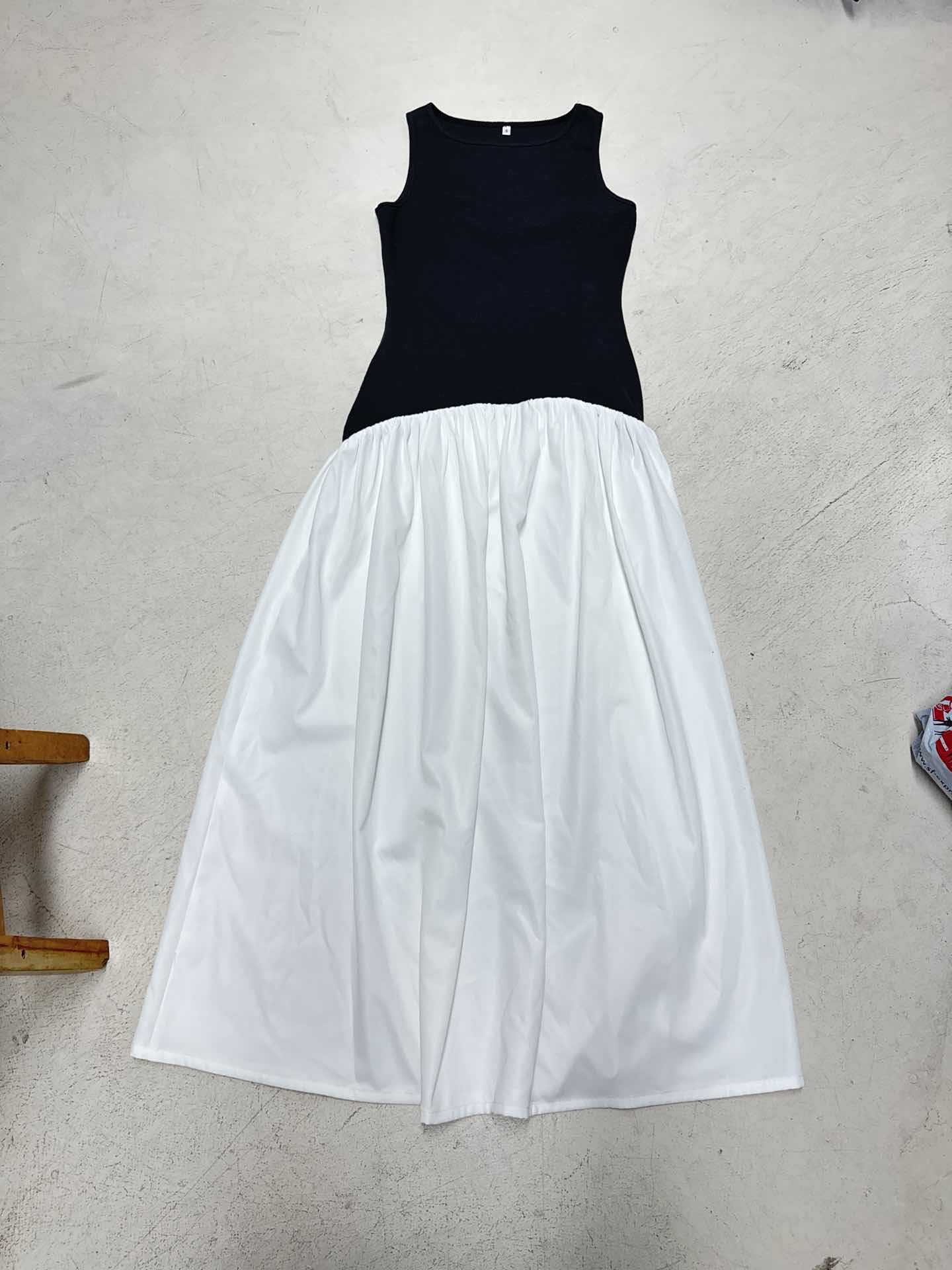 Round Neck Sleeveless Strapless Dress Irregular Waist Design Loose Long Skirt