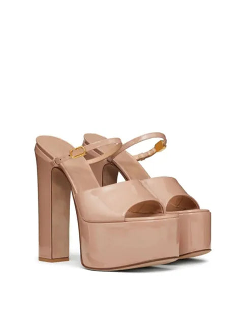 Summer New Women's High-heeled Thick Sole Waterproof Platform Patent Leather Women's Slippers Fashion Thick High-heeled Slippers