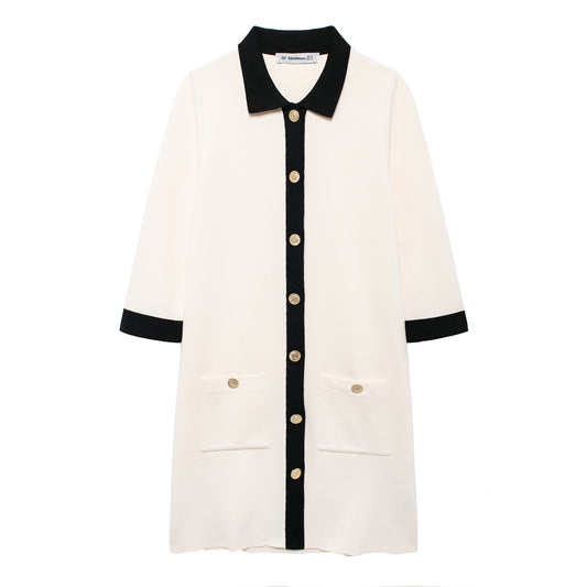 Golden Button Decorative Knit Dress