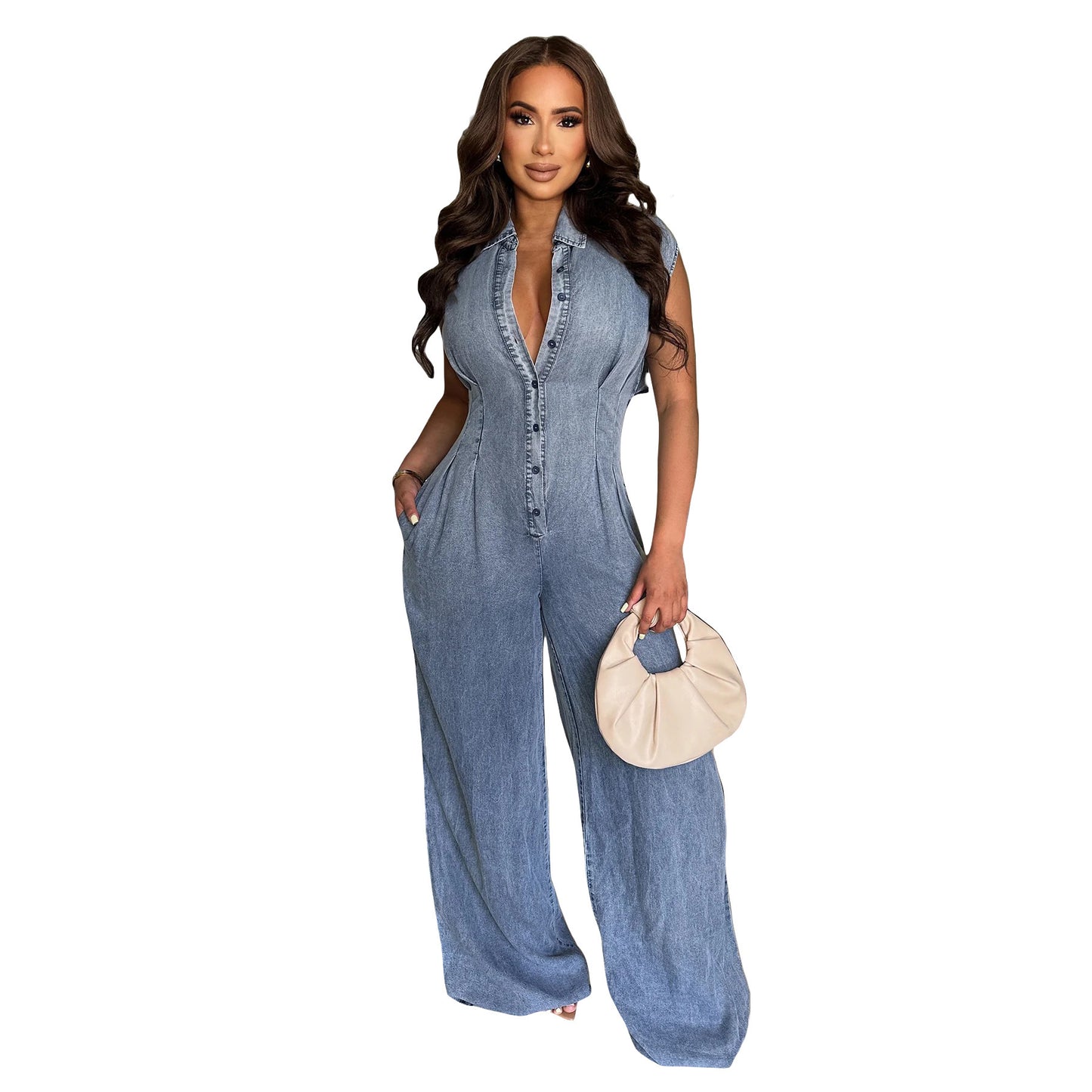 Slim fit elastic straight tube loose jumpsuit
