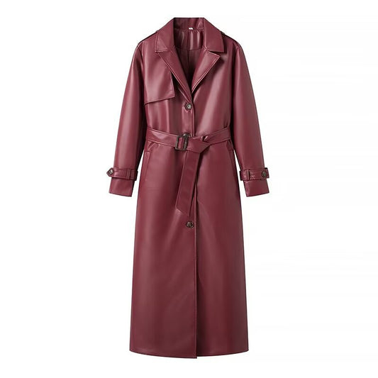 Spring and Autumn new European and American style plus size loose casual fashion long leather coat windbreaker jacket for women