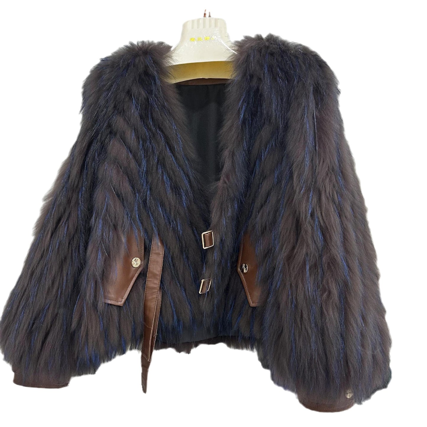 Raccoon fur grass coat, woven with car stripes, women's short jacket, Haining autumn and winter new small fresh and stylish, age reducing