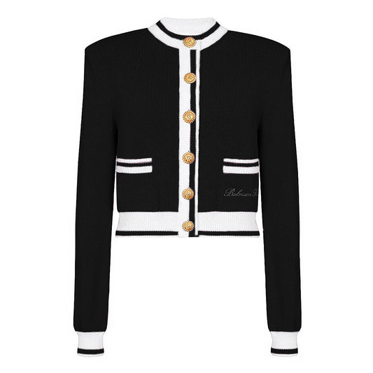 Long sleeved round neck knitted sweater top, fashionable woolen cardigan, versatile jacket