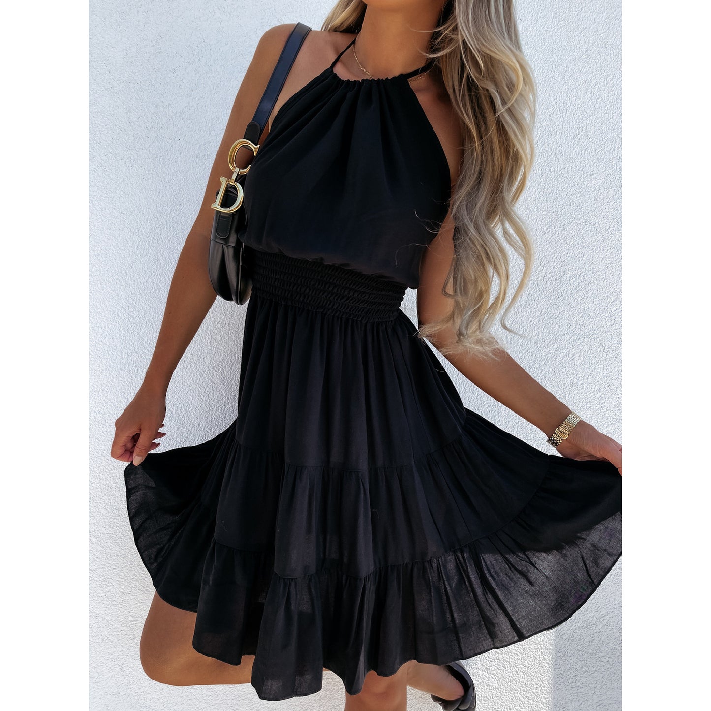 Sexy Off-the-Shoulder Loose Layered Dress with Adjustable Ties and Cake Skirt
