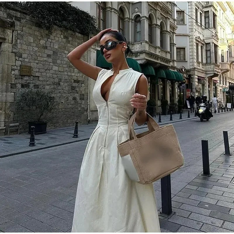 Zipper Dress with High Waist Slim Fit for Daily Wear