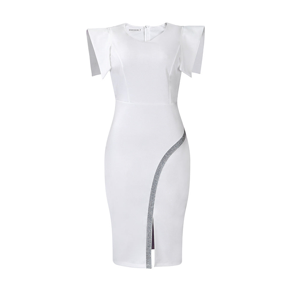 Short Sleeve Bodycon Slit Hem Dress