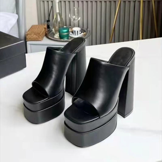 New High-Heeled Back Empty Square Head Large Size Fish Mouth Women's Shoes