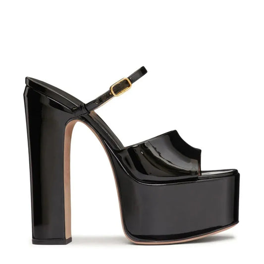 Summer New Women's High-heeled Thick Sole Waterproof Platform Patent Leather Women's Slippers Fashion Thick High-heeled Slippers