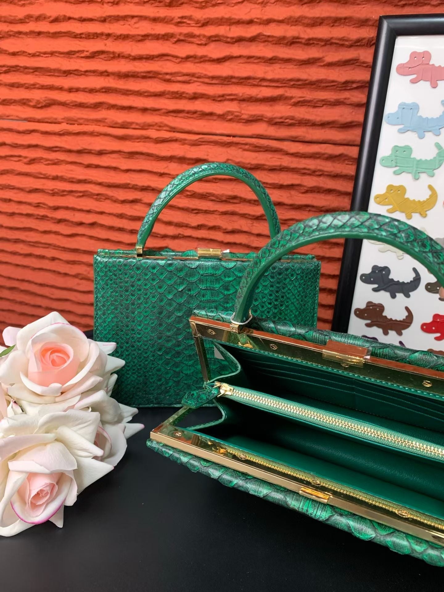 Genuine Python Leather Top Handle Bag-3