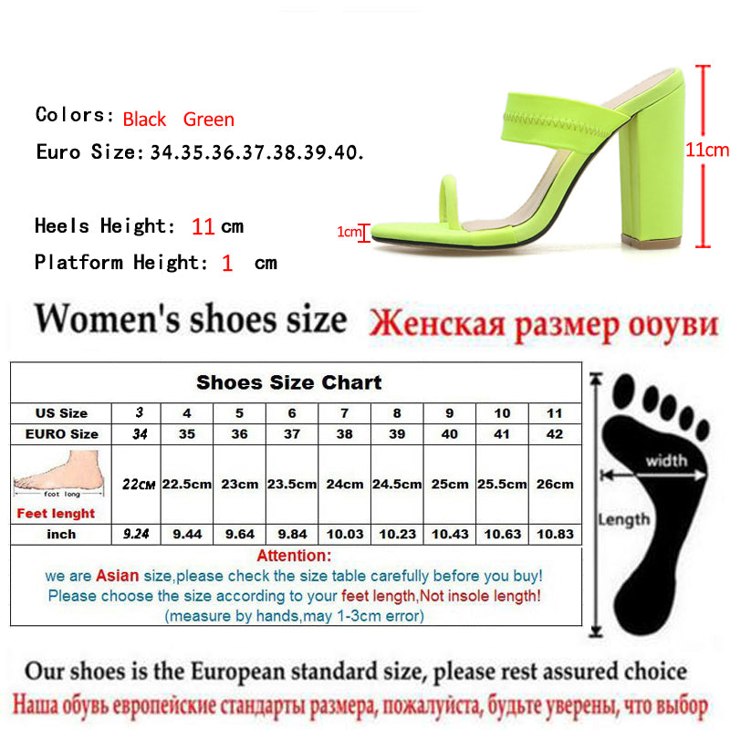 Eilyken Summer Slippers Sandals Flip Flop Square heel Stretch Fabric Hollow Women Shoes Sexy Slippers Pumps Fluorescent green