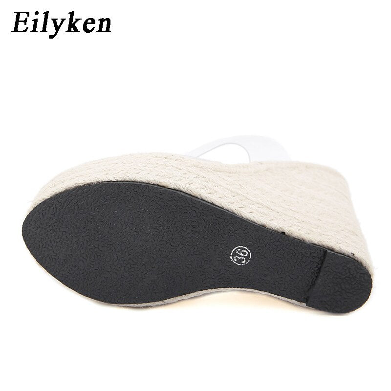 Summer PVC Transparent Peep Toe Cane Straw Weave Platform Wedges Slippers Sandals Women Fashion High Heels Female Shoes
