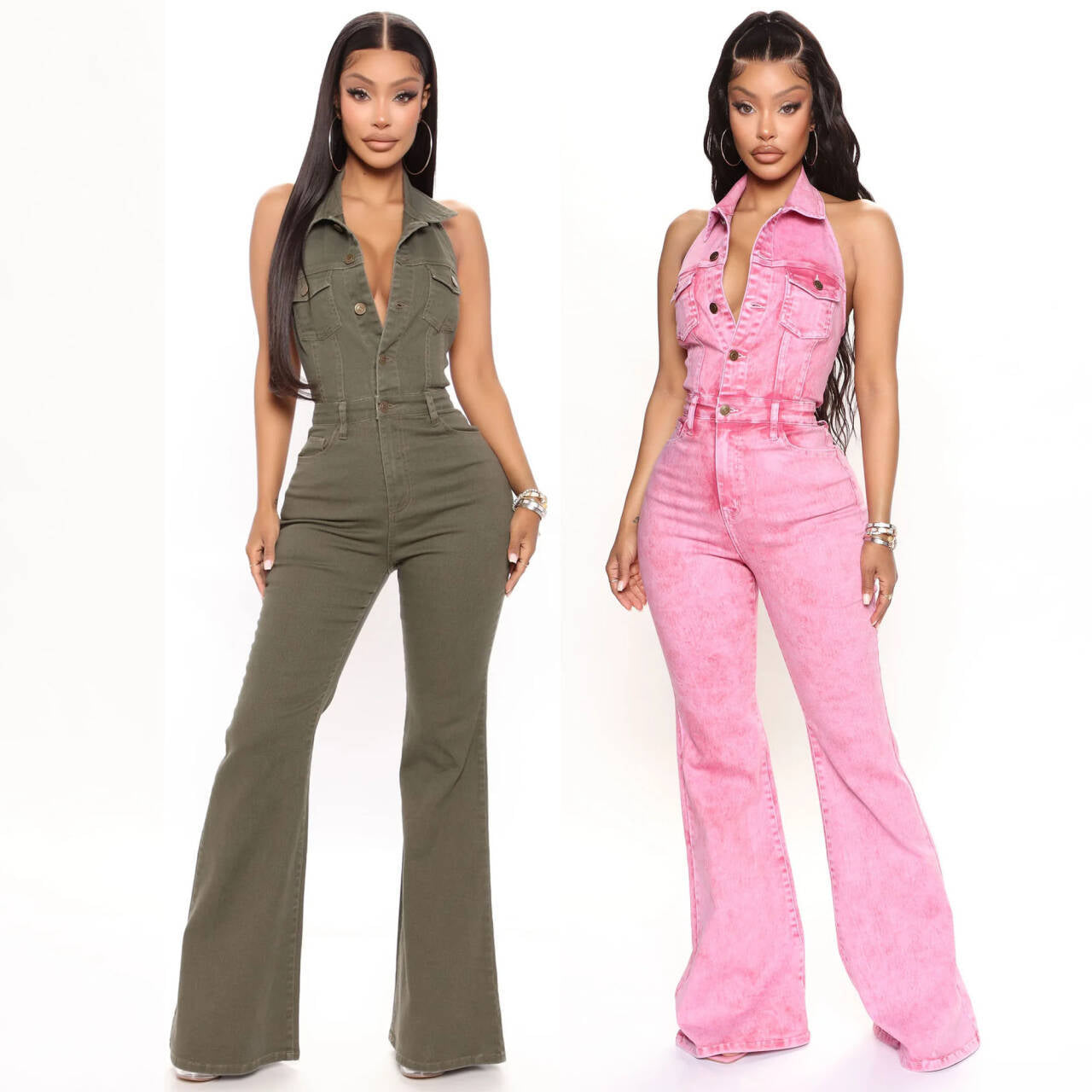 Women's denim high stretch sexy backless lapel workwear pants