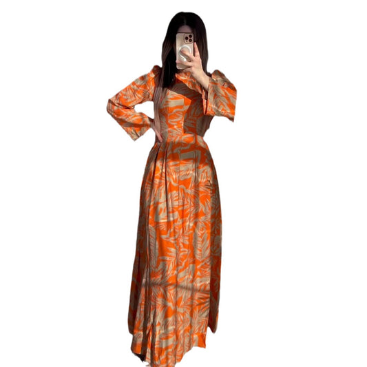 Elegant Long Sleeve High Waist Fitted Flared Dress