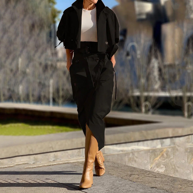 All-match casual work-style button and belt set dress with elegant charm
