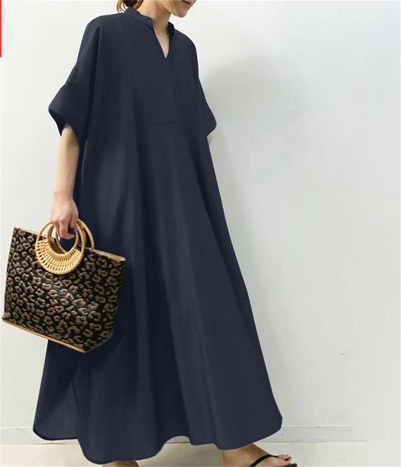 Casual Women's Dress Pure Color Three-Quarter Sleeve Long Skirt