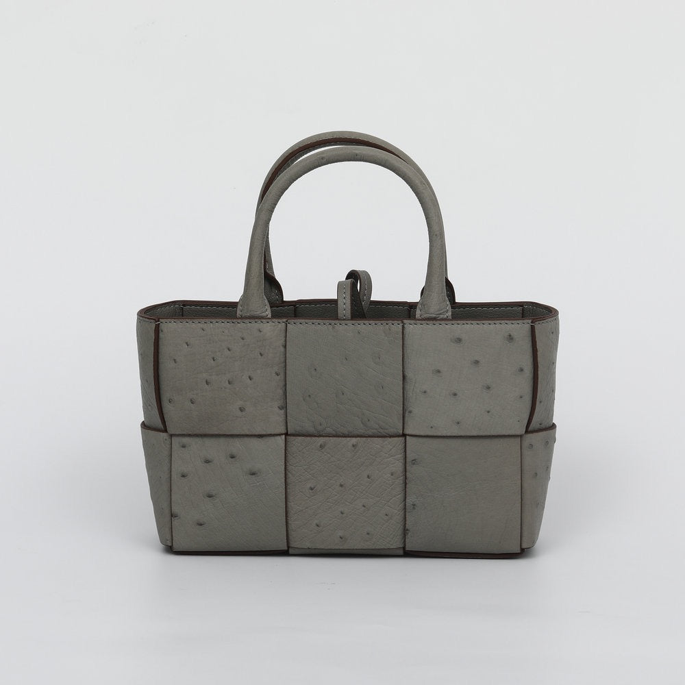 Genuine Ostrich Leather Mini Woven Satchel Top Handle Bag-1