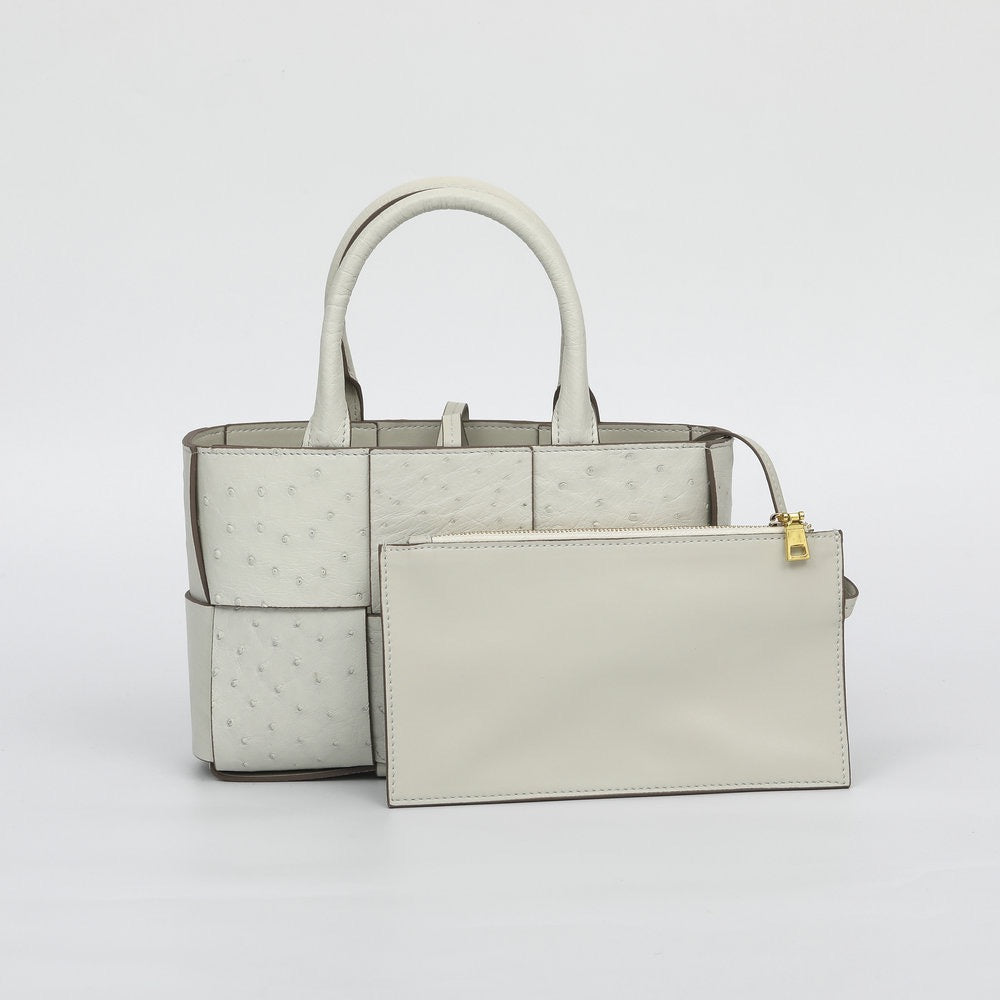 Genuine Ostrich Leather Mini Woven Satchel Top Handle Bag-2