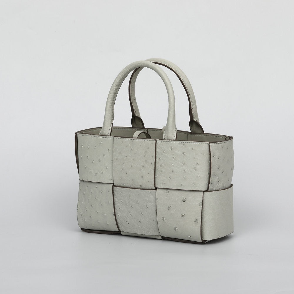 Genuine Ostrich Leather Mini Woven Satchel Top Handle Bag-3