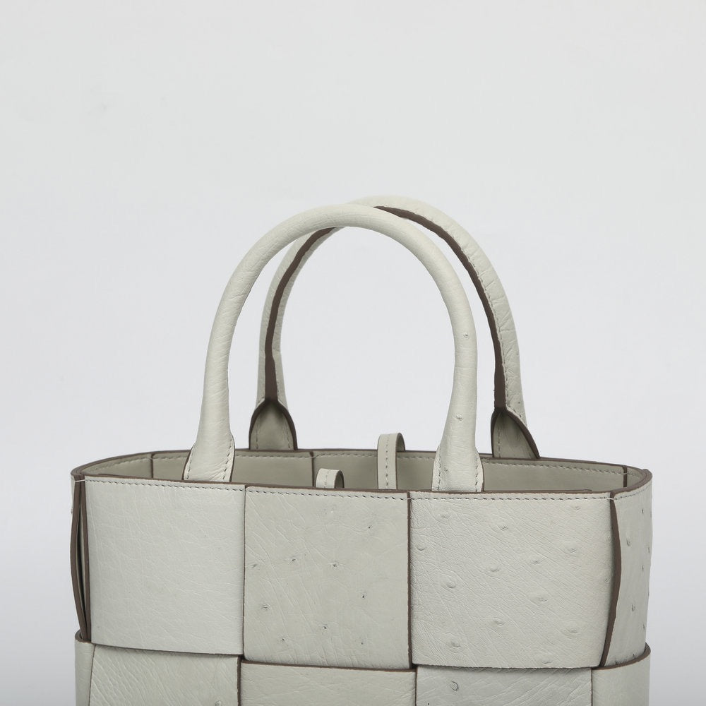 Genuine Ostrich Leather Mini Woven Satchel Top Handle Bag-4