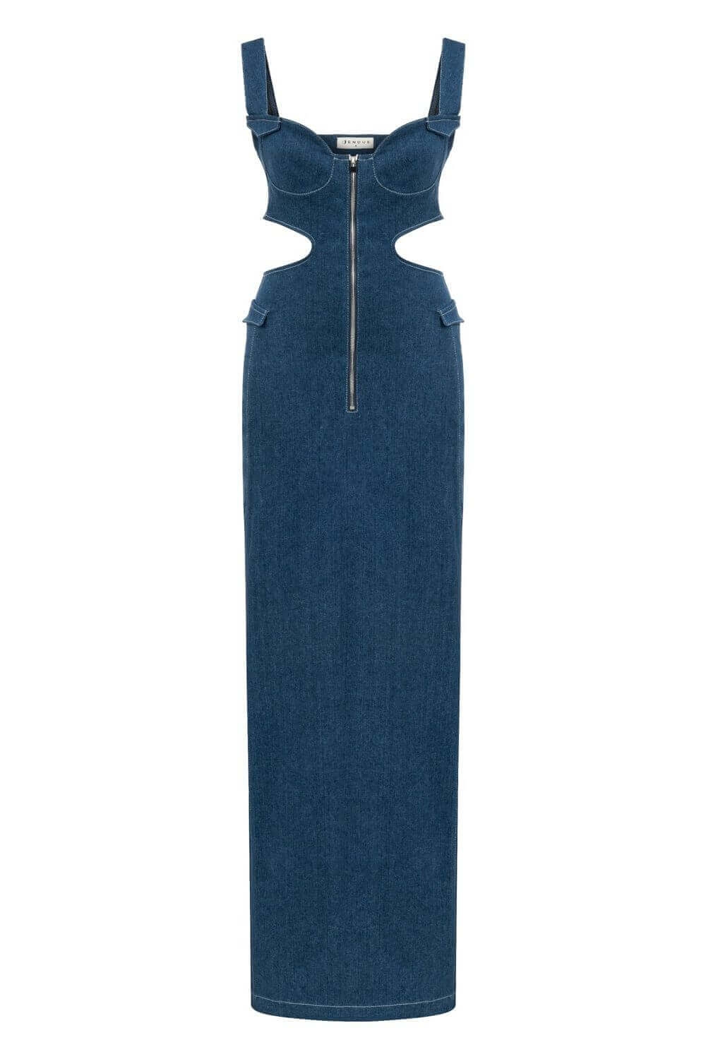 JENDUE Sosa Denim Maxi Dress - Stylish Cutout Jean Dress