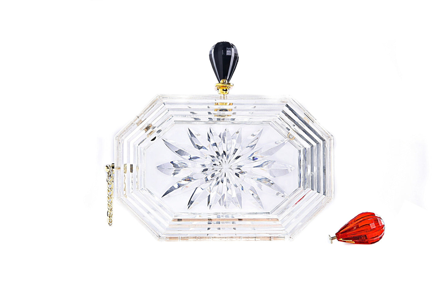 Perfume Bottle Clear Flower Cut Acrylic Box Clutch-Clear-5