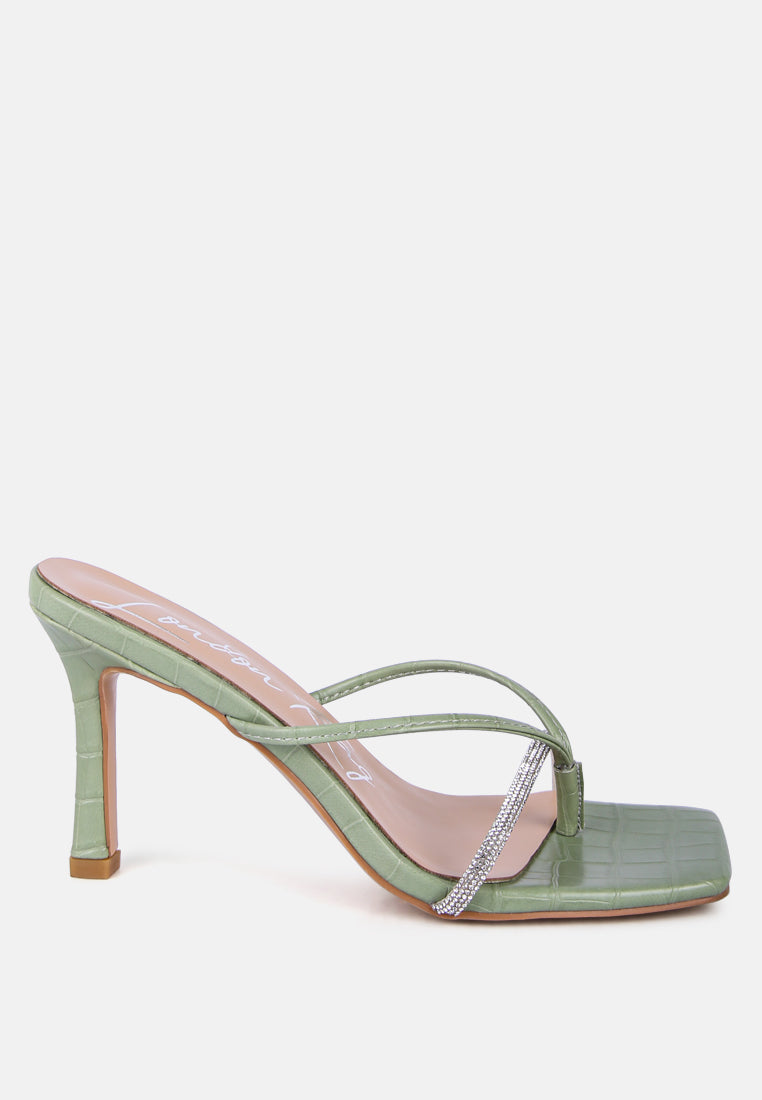 Fetish Croc Rhinestone Strap Sandals-0